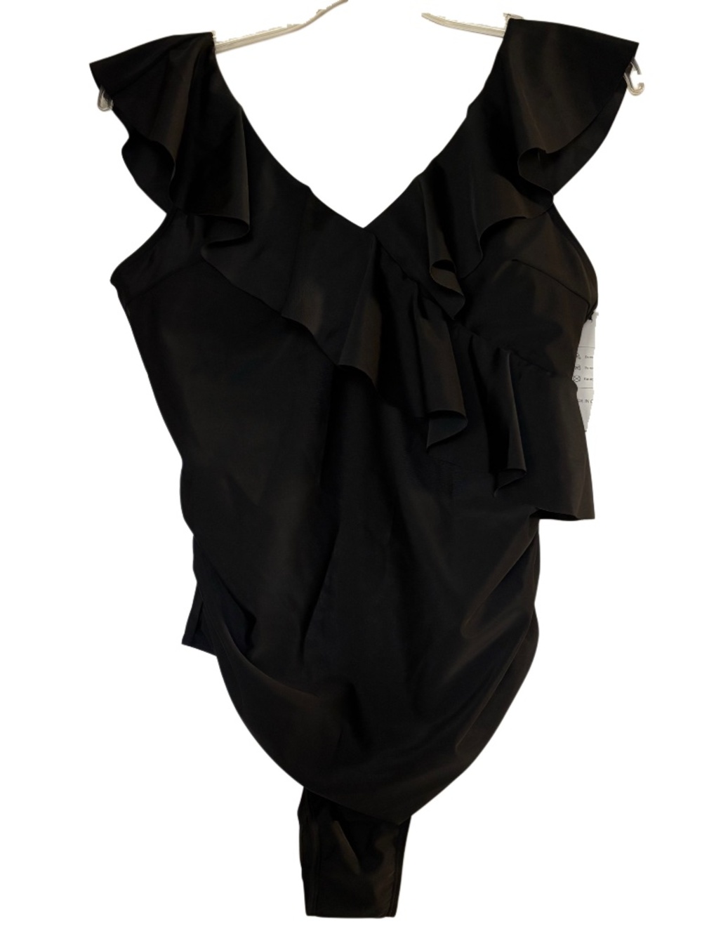 Women’s Ruffle V-Neck One Piece Swimsuit in Black Sz XL NWT